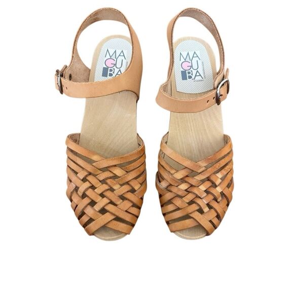Maguba of Sweden Brown Leather Braided Wooden Heeled Clogs Size 37 = US 7 - 7.5 - Picture 2 of 10